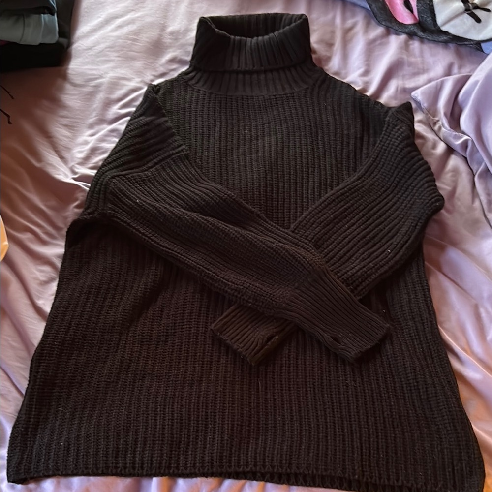Bluenotes Black Cowl Neck Sweater Ribbed Knit Cozy